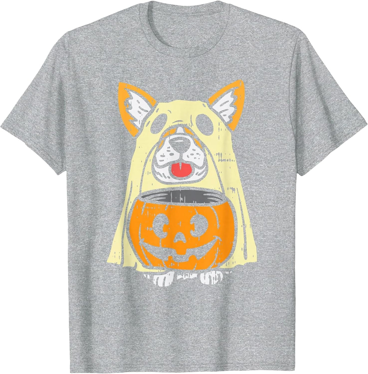Welsh Corgi Ghost Funny Halloween Costume Dog Owner Lover T-Shirt - Heather Grey