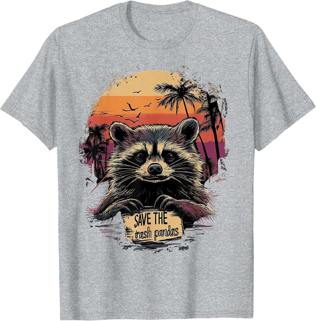 Vintage Save The Trash Pandas Retro Funny Raccoon Animal T-Shirt - Heather Grey
