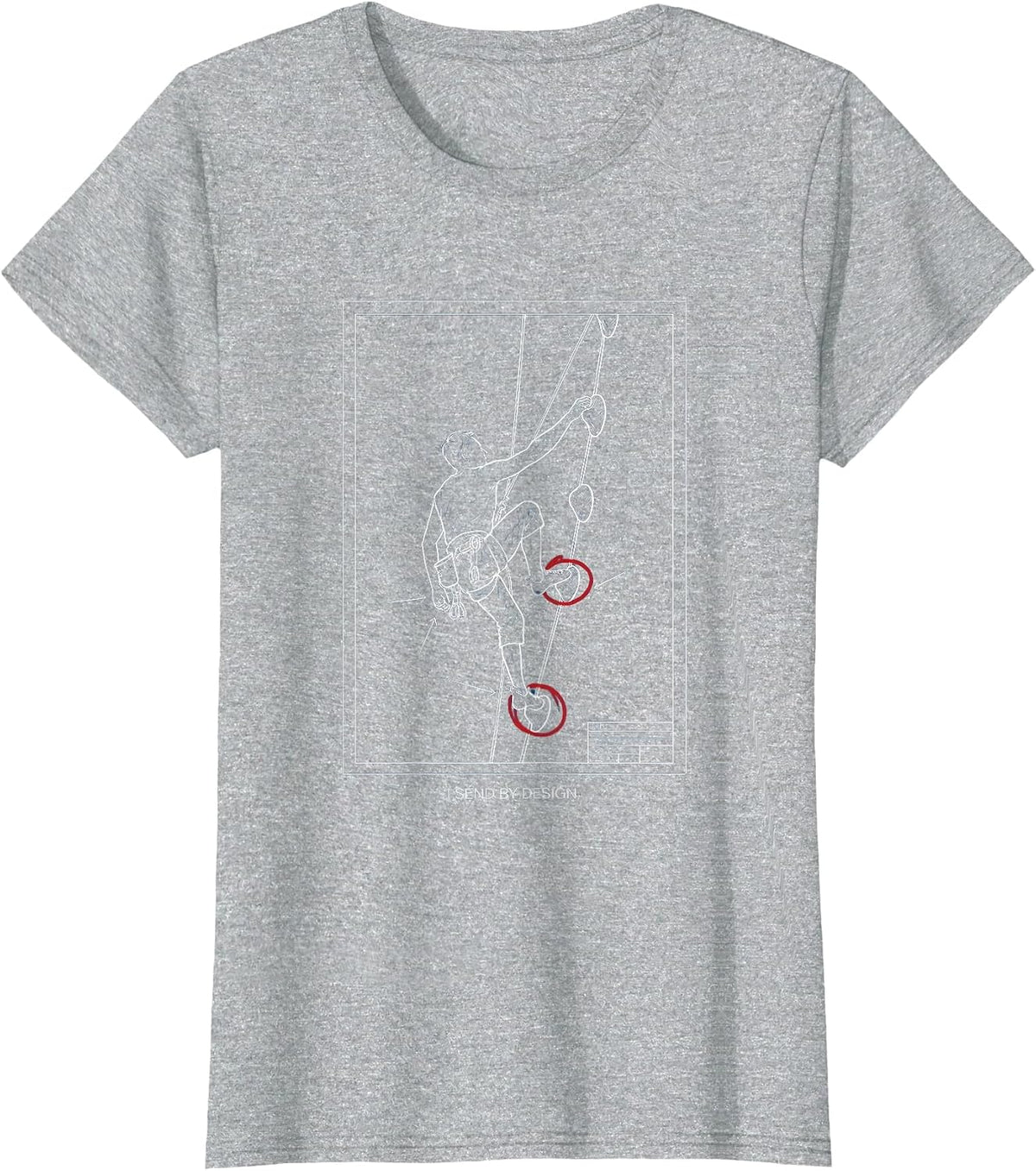Women's I Send By Design Technical Blueprint Rock Climber Bouldering T-Shirt - Heather Grey
