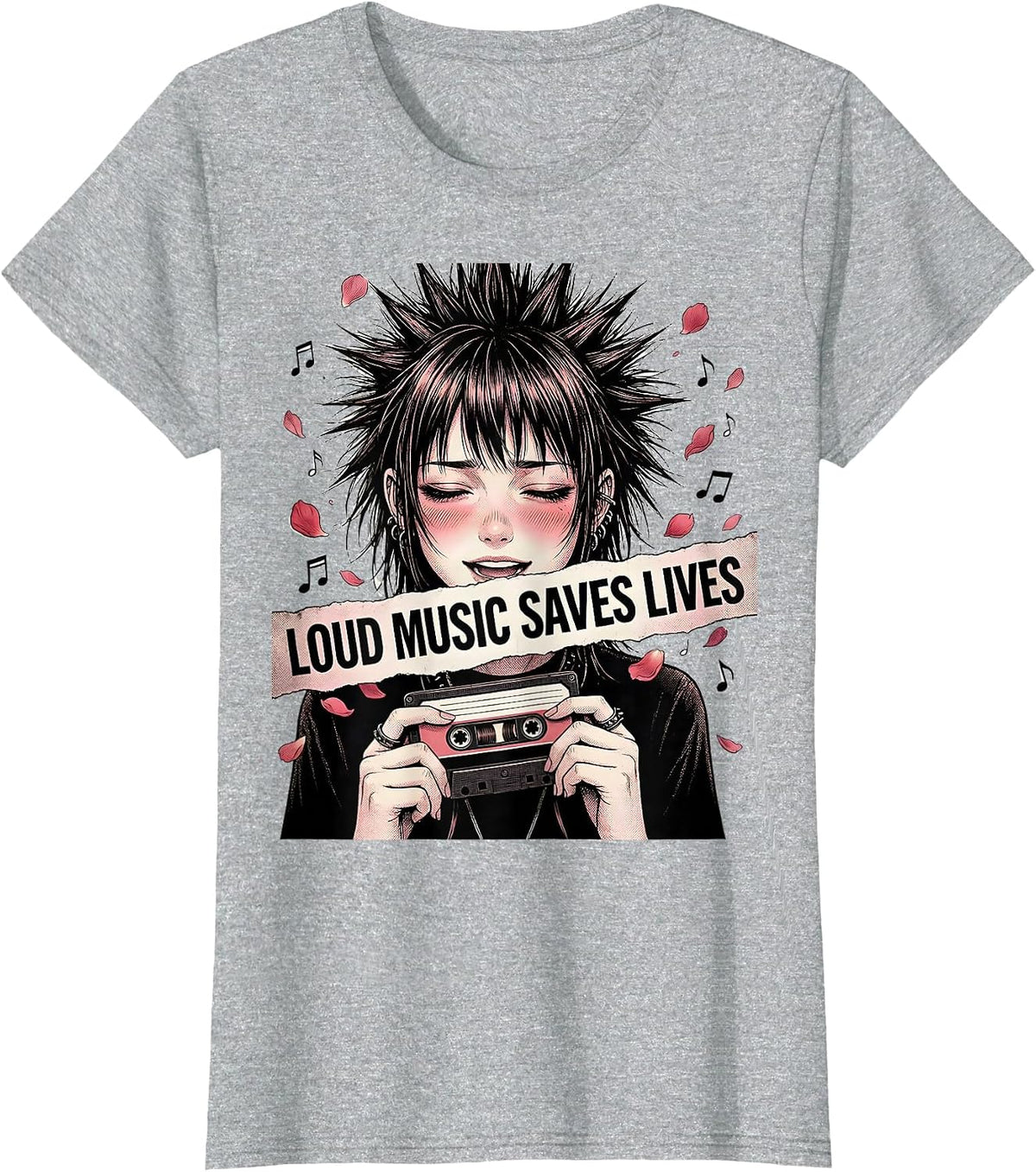 Loud Music Saves Lives Punk Rock Design T-Shirt - Heather Grey
