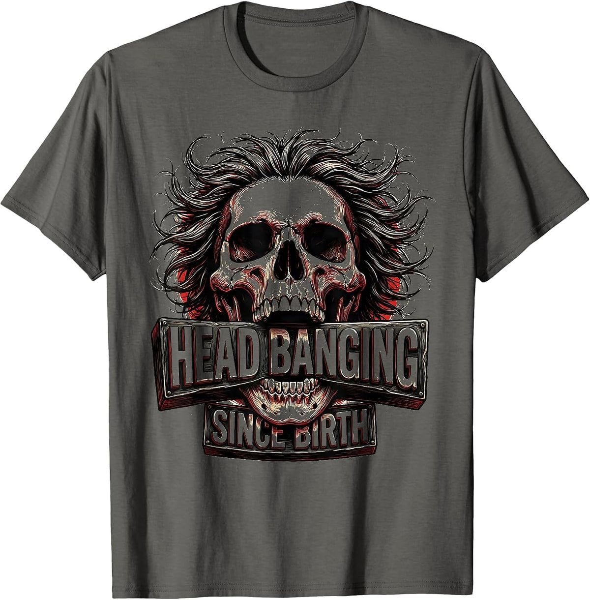 Head Banging Since Birth Rock and Roll Design T-Shirt - Asphalt Grey