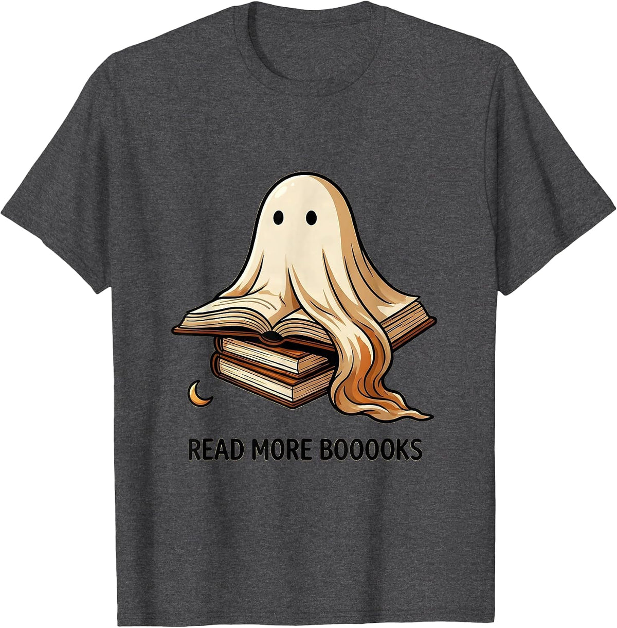 Read More Booooks Whimsical Halloween Ghost Book Lover T-Shirt - Dark Heather Grey