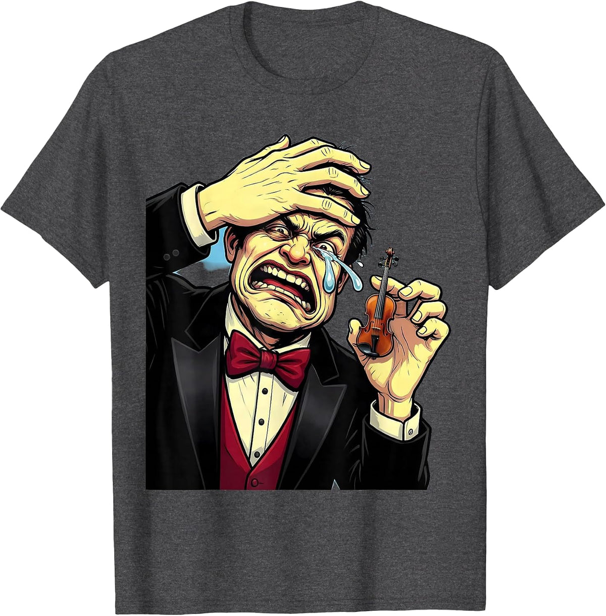 Tiny Violin Drama Funny Meme Graphic T-Shirt - Dark Heather Grey