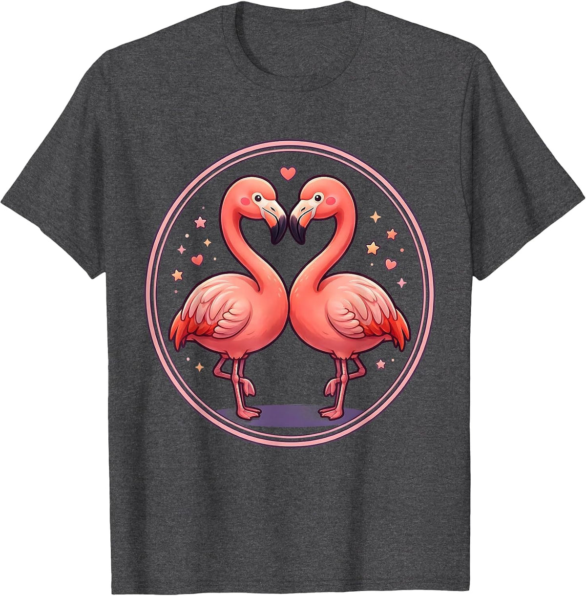 Men's Flamingo Heart Love Romantic Nature Design T-Shirt - Dark Heather Grey