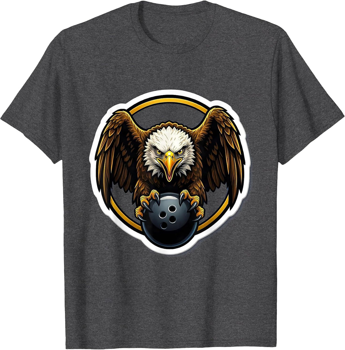 Eagle Clutching Bowling Ball Graphic Design T-Shirt - Dark Heather Grey