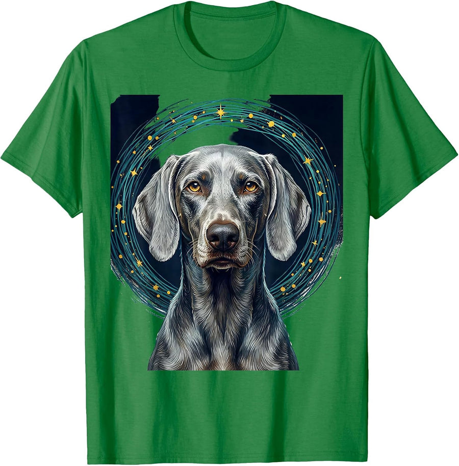 Men's Weimaraner Van Gogh Starry Night Portrait Dog Lover Art T-Shirt - Kelly Green