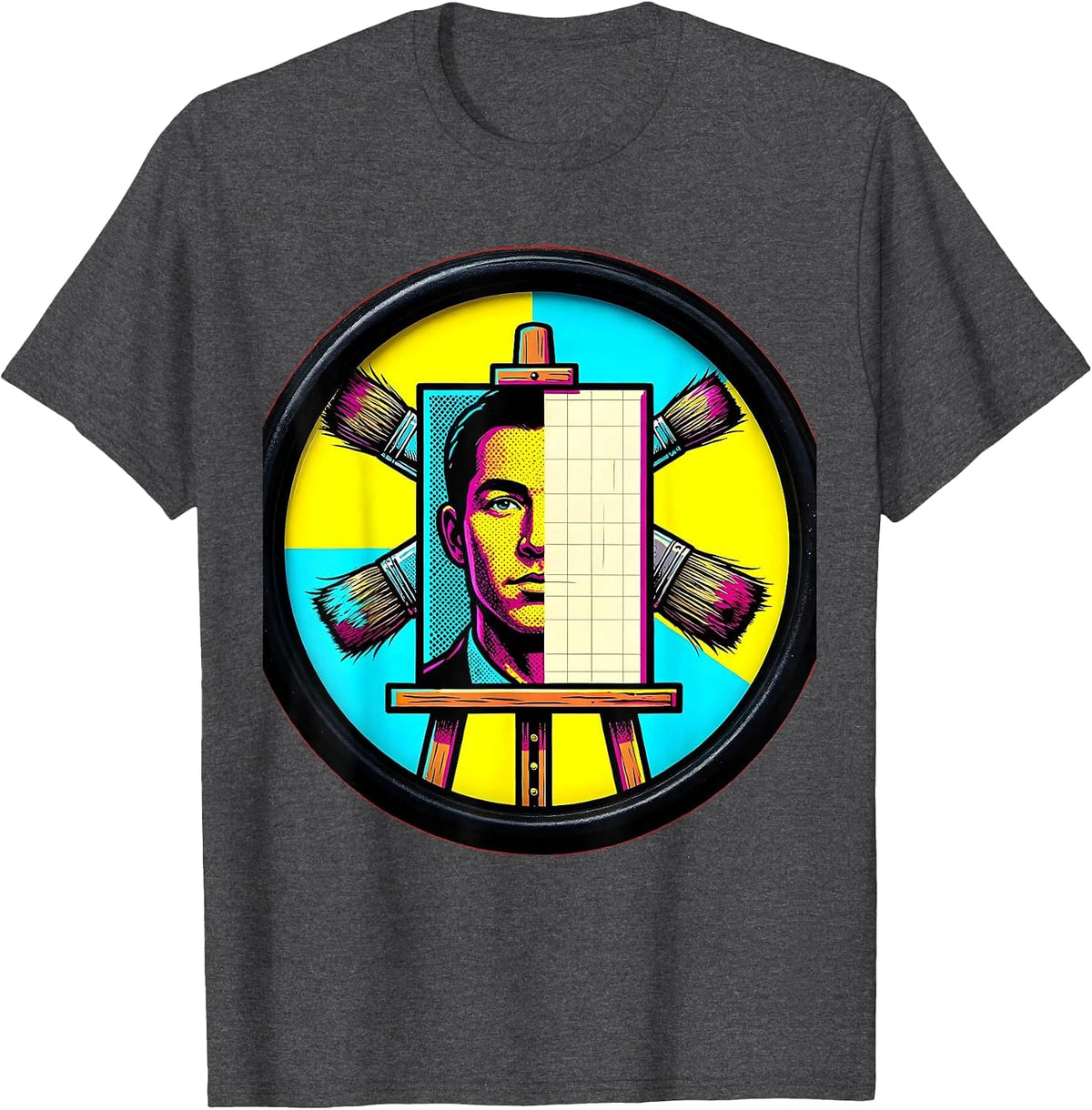 Half-Finished Portrait Canvas Painter Art Design T-Shirt - Dark Heather Grey