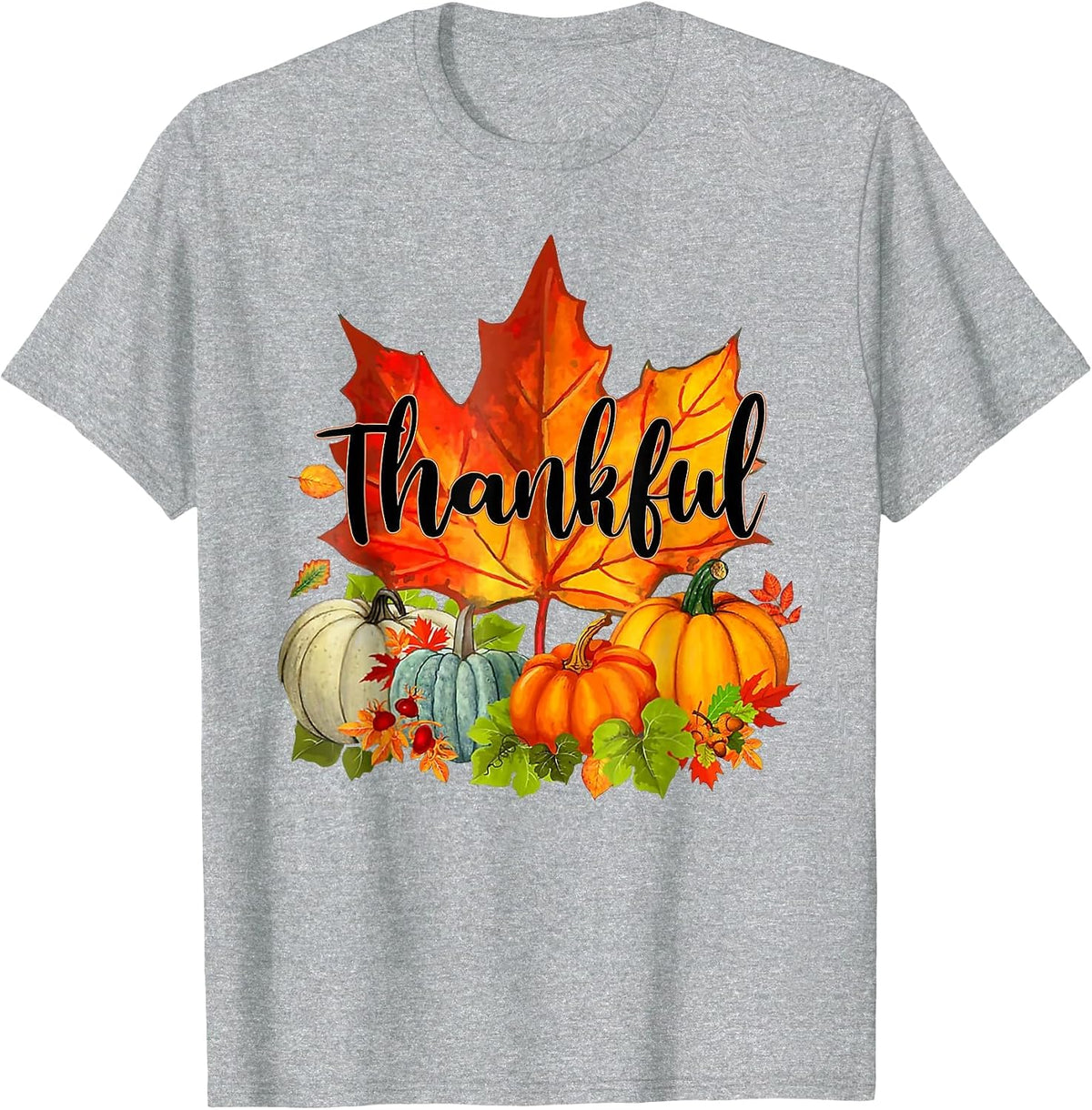 Happy Thanksgiving Day Autumn Fall Maple Leaves Thankful T-Shirt - Heather Grey