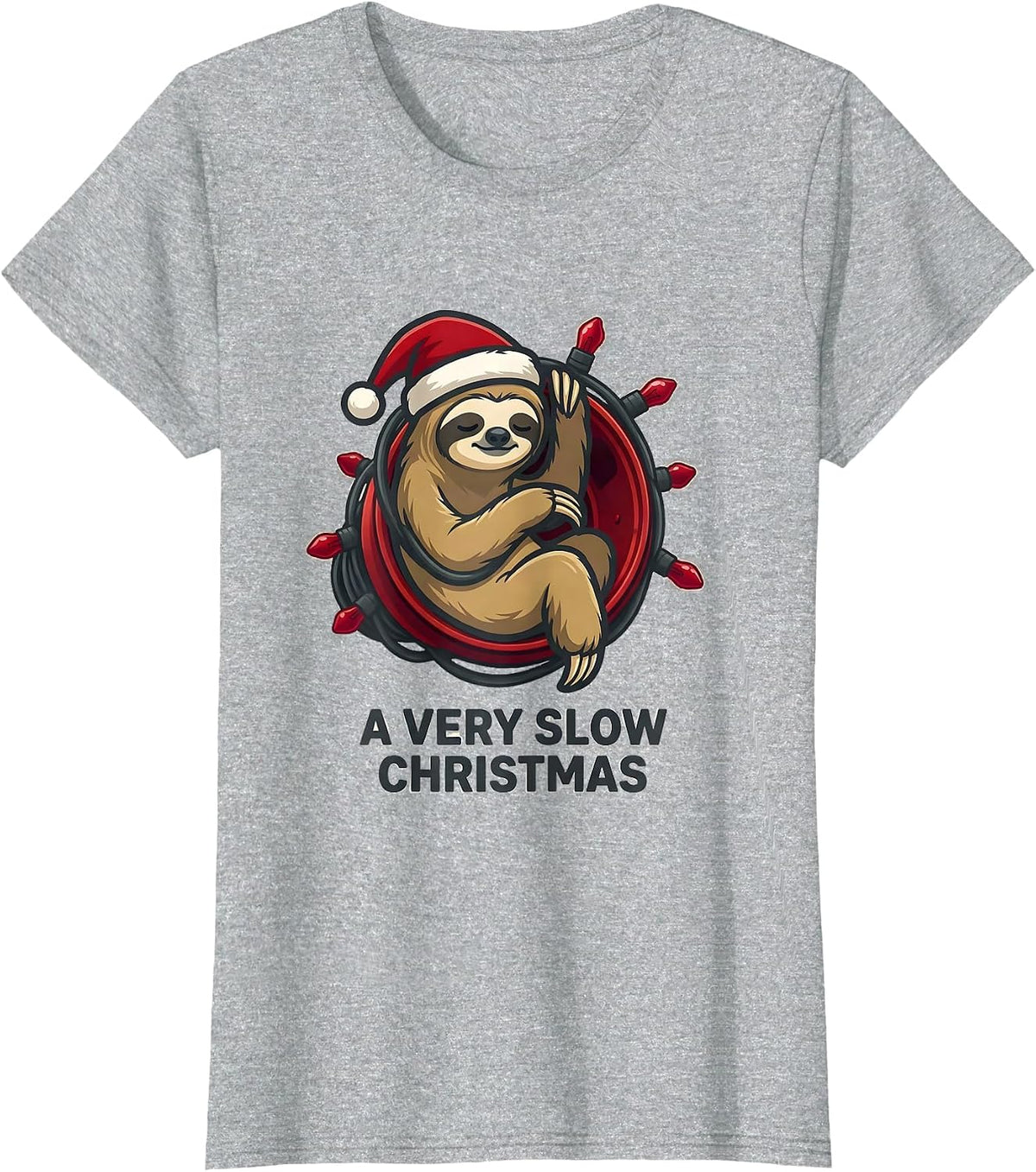 A Very Slow Christmas Funny Sloth Lover Holiday Pajama Gift T-Shirt - Heather Grey