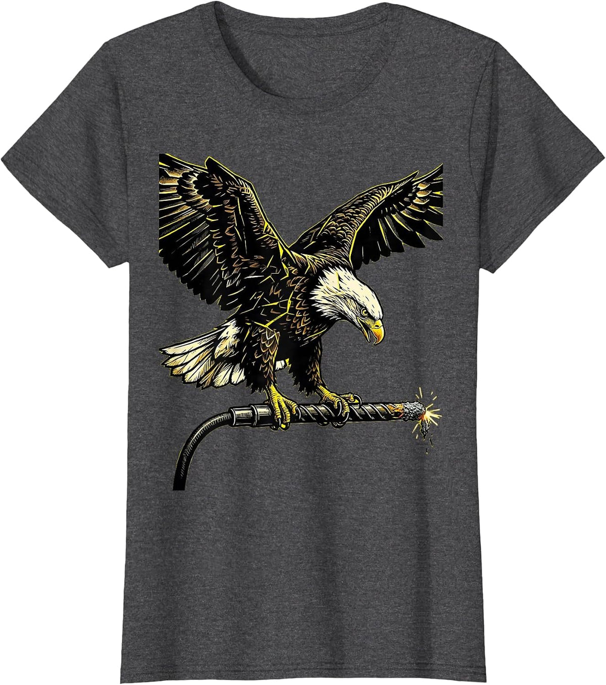 Women's Eagle on Welding Electrode Graphic Tee T-Shirt - Dark Heather Grey