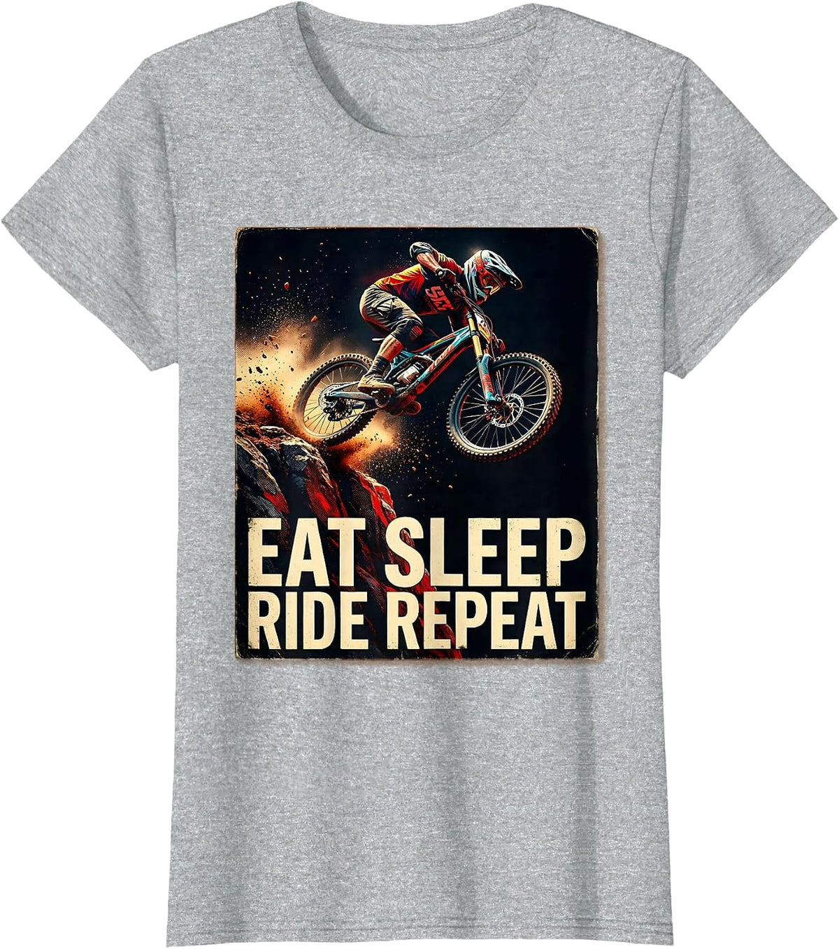 Eat Sleep Ride Repeat Mountain Bike Design T-Shirt - Heather Grey
