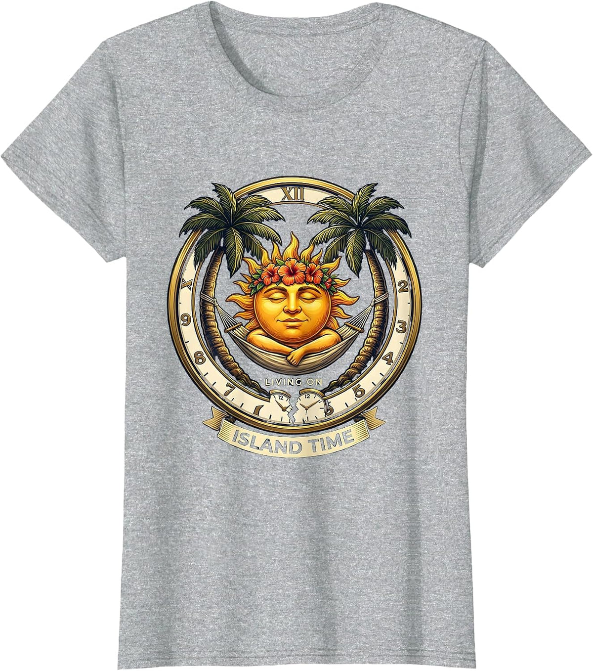 Living On Island Time Funny Hawaiian Design T-Shirt - Heather Grey