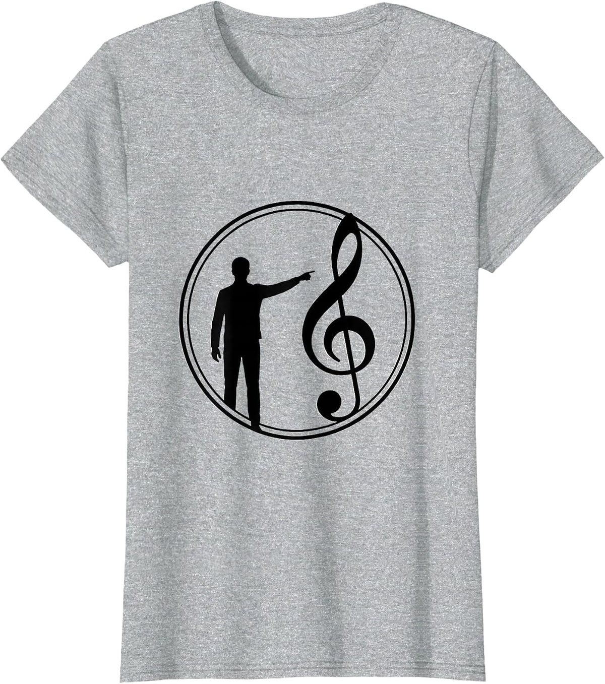 Music Teacher Silhouette Pointing at Giant Music Note T-Shirt - Heather Grey