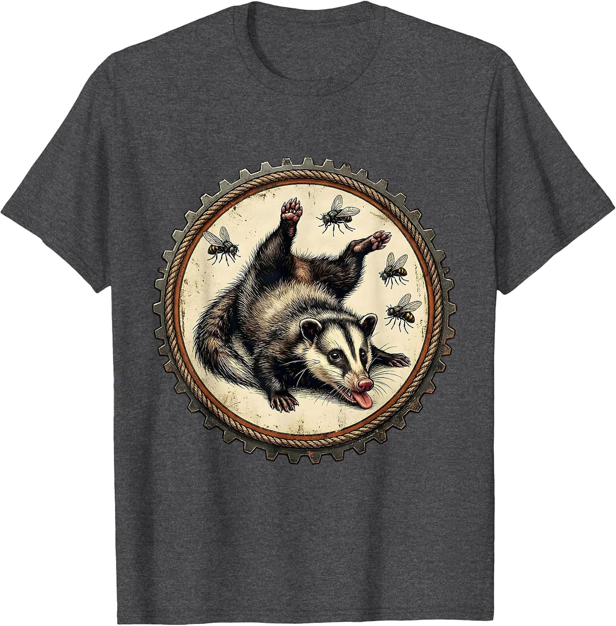 Possum Playing Dead Funny Opossum Illustration T-Shirt - Dark Heather Grey