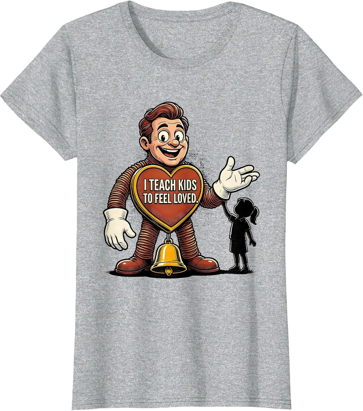 I Teach Kids To Feel Loved Retro Cartoon Teacher T-Shirt - Heather Grey