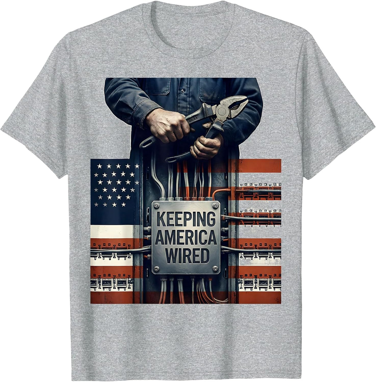 Men's Keeping America Wired Distressed Electrician American Flag T-Shirt - Heather Grey