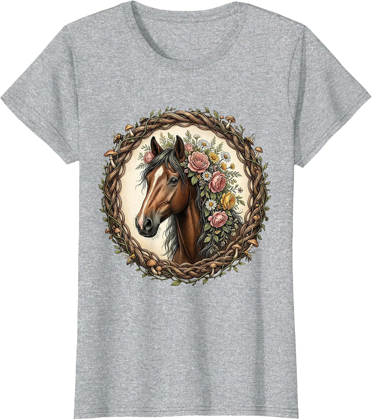 Floral Crown Thoroughbred Horse Derby Design T-Shirt - Heather Grey