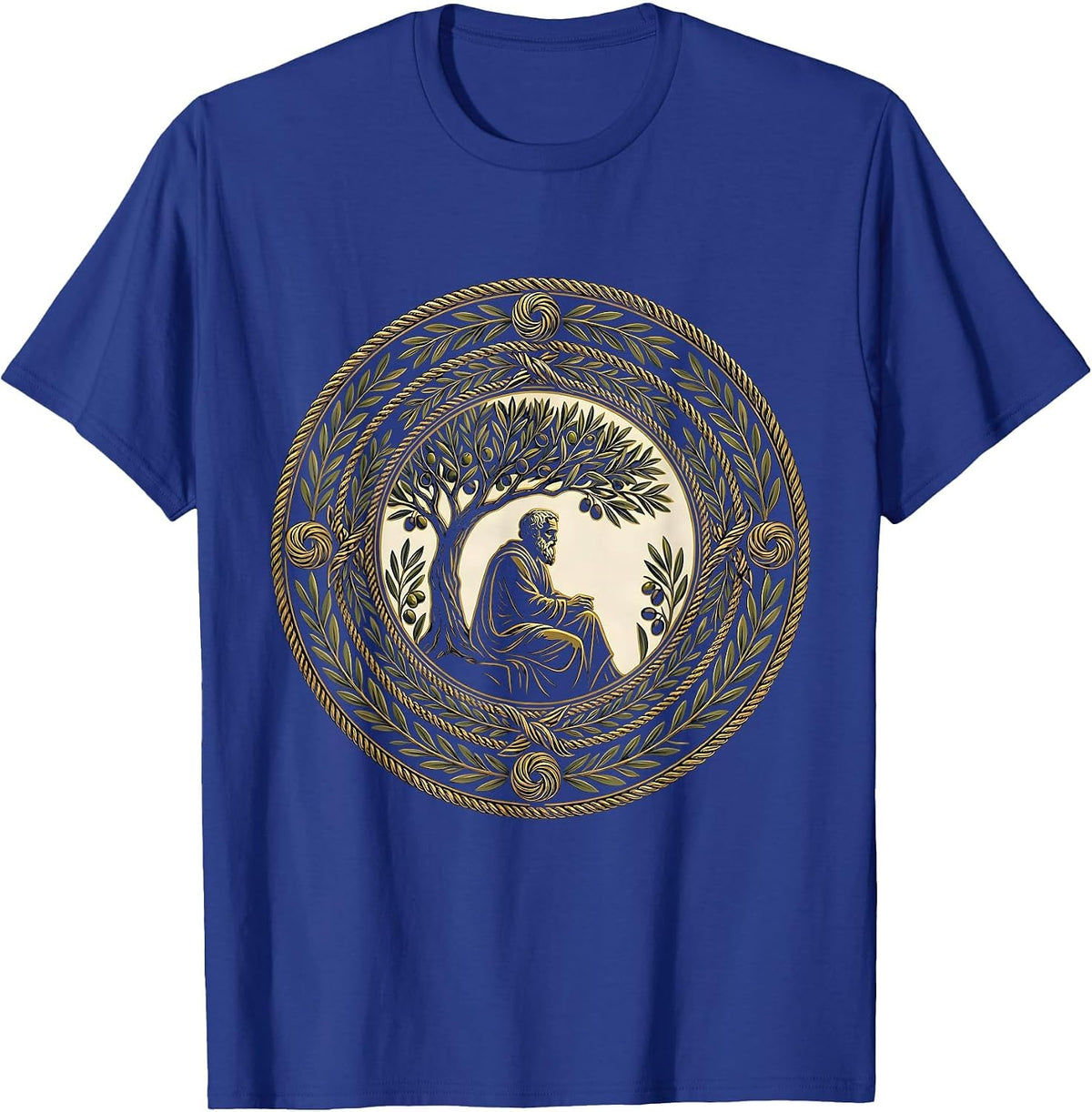 Renaissance Philosopher Reading Under Olive Tree T-Shirt - Royal Blue