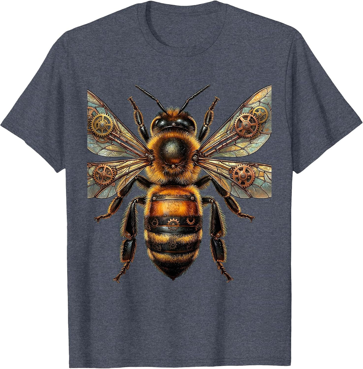 Steampunk Clockwork Bee Mechanical Wings Art T-Shirt - Heather Blue