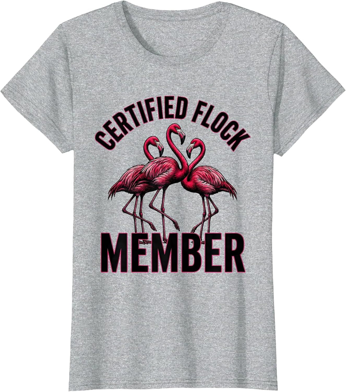 Women's Certified Flock Member Flamingo Lover Summer Vacation T-Shirt - Heather Grey