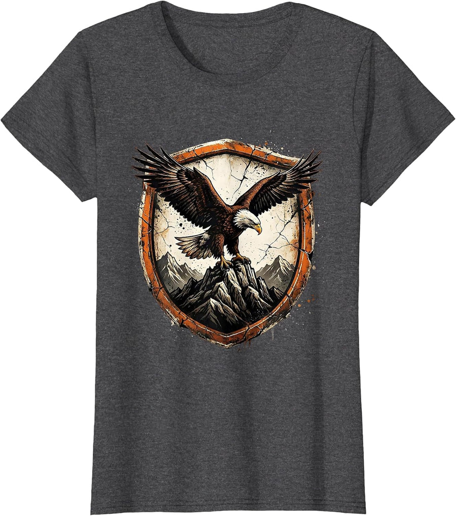 Women's Eagle on Mountain Peak God Family Country T-Shirt - Dark Heather Grey
