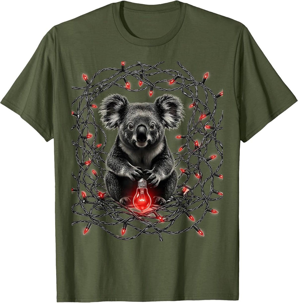 Men's Koala Holiday Lights Cute Australian Animal Gift T-Shirt - Olive Green