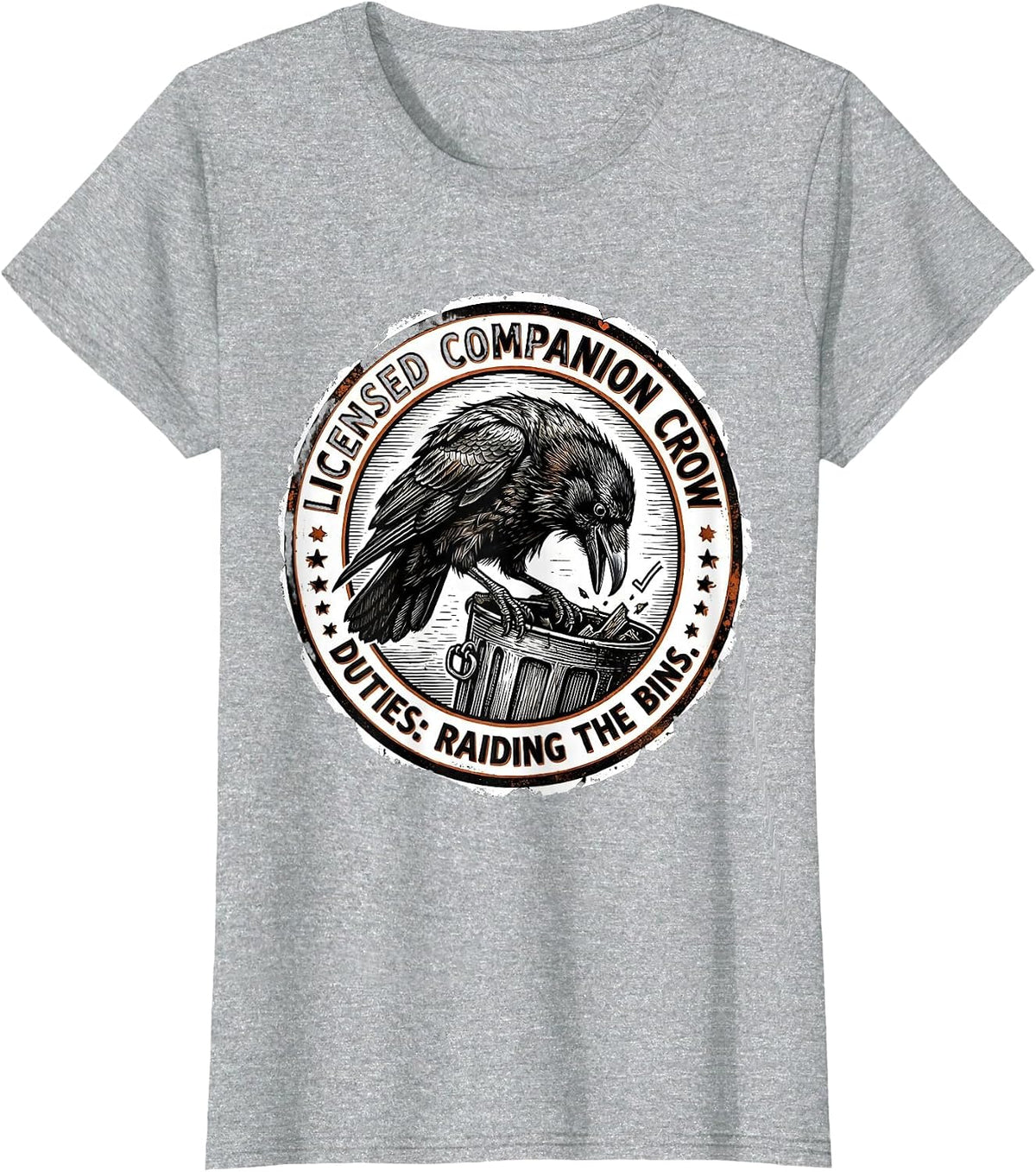 Women's Licensed Companion Crow — Duties: Raiding The Bins Funny T-Shirt - Heather Grey