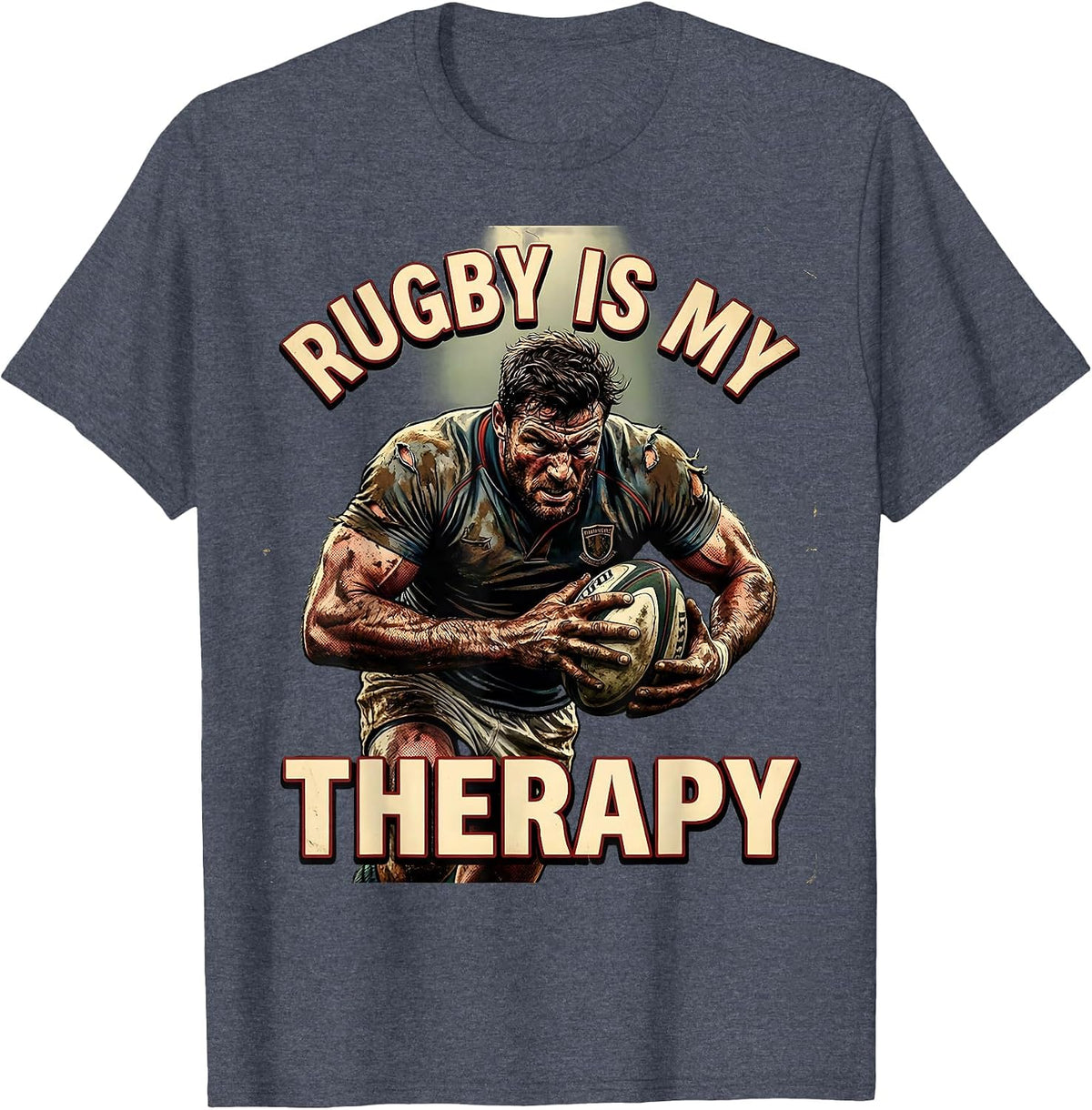 Rugby Is My Therapy Funny Rugby Design T-Shirt - Heather Blue