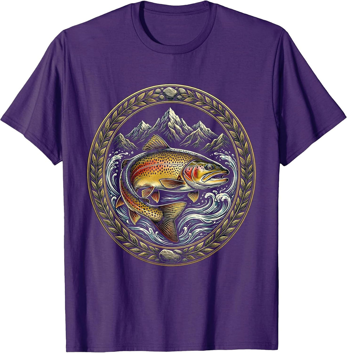 Trout in Mountain Stream Fishing Graphic T-Shirt - Purple