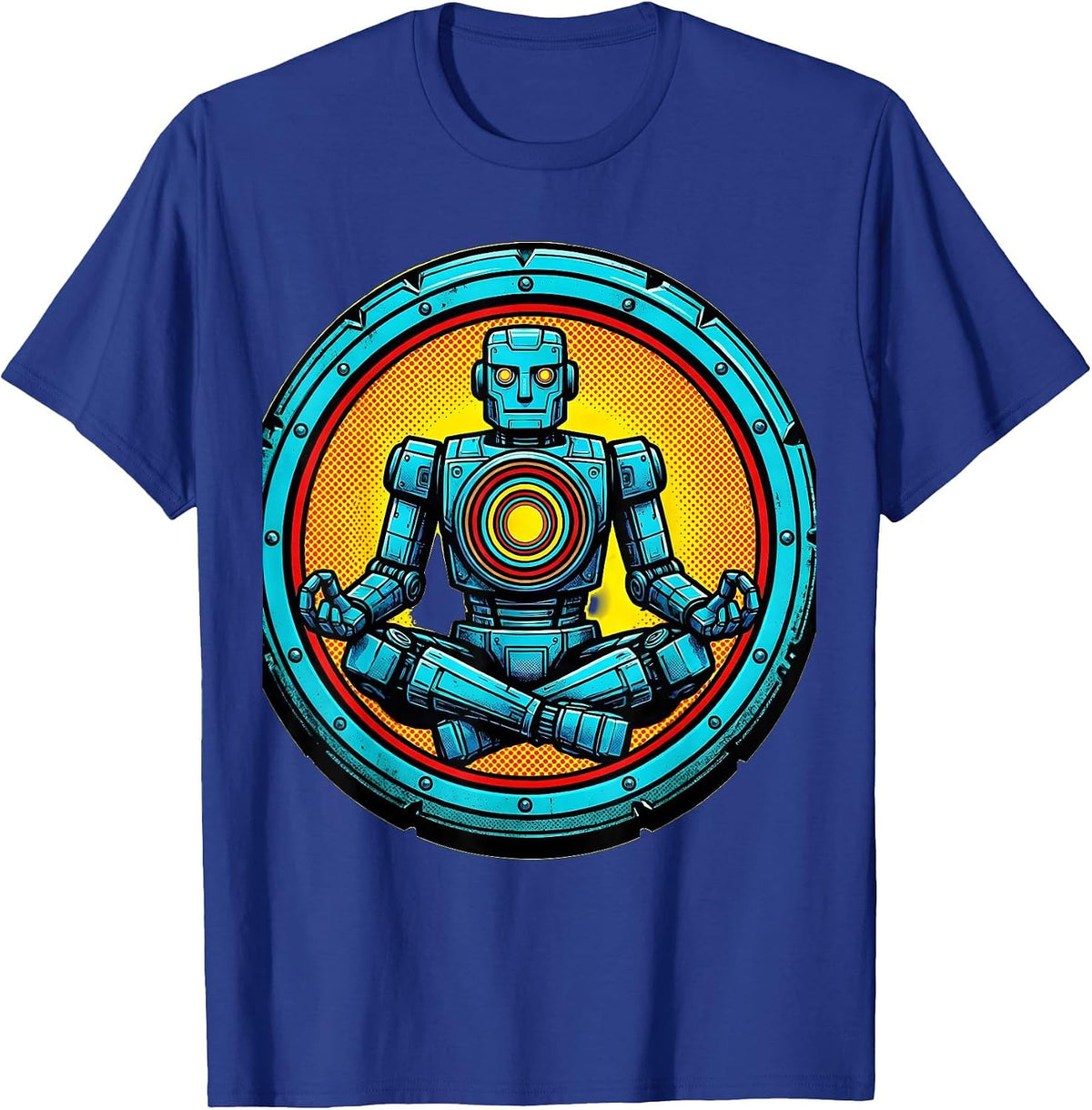 GI Robot Lotus Pose Glowing Core Zen Art T-Shirt - Royal Blue