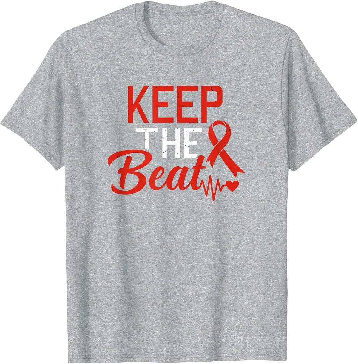Heart Disease Keep The Beat CHD Heart Defect Awareness T-Shirt - Heather Grey