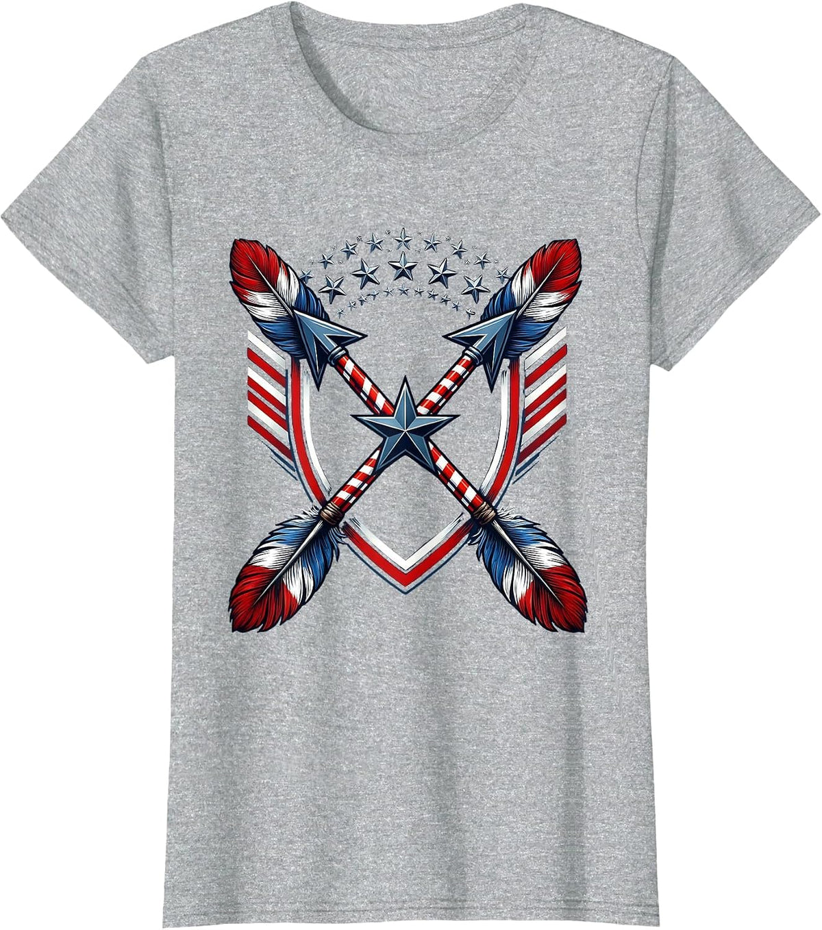 Crossed Arrows Patriotic Red White and Blue Design T-Shirt - Heather Grey