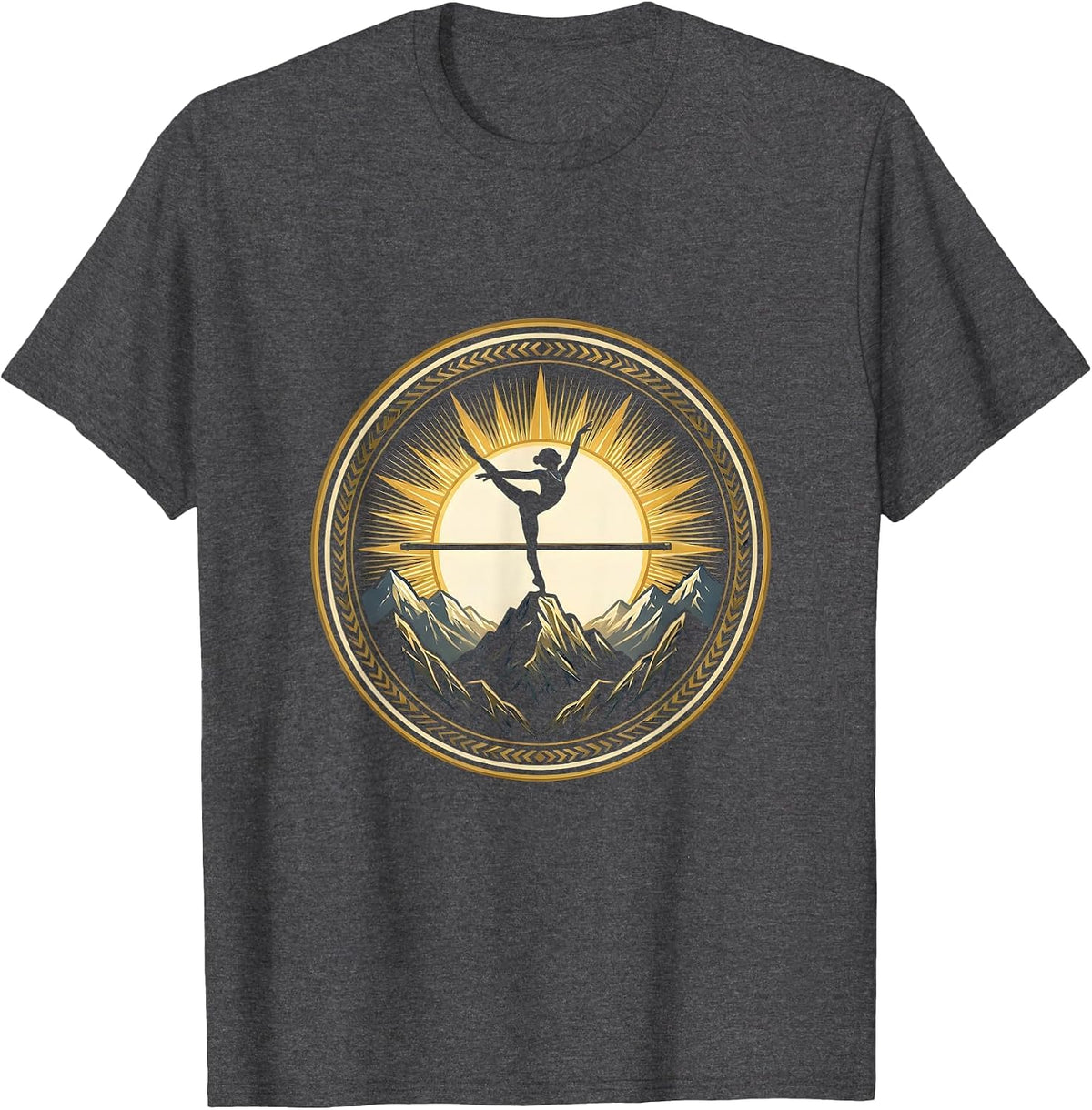 Gymnastics Balance Beam Mountain Summit Design T-Shirt - Dark Heather Grey