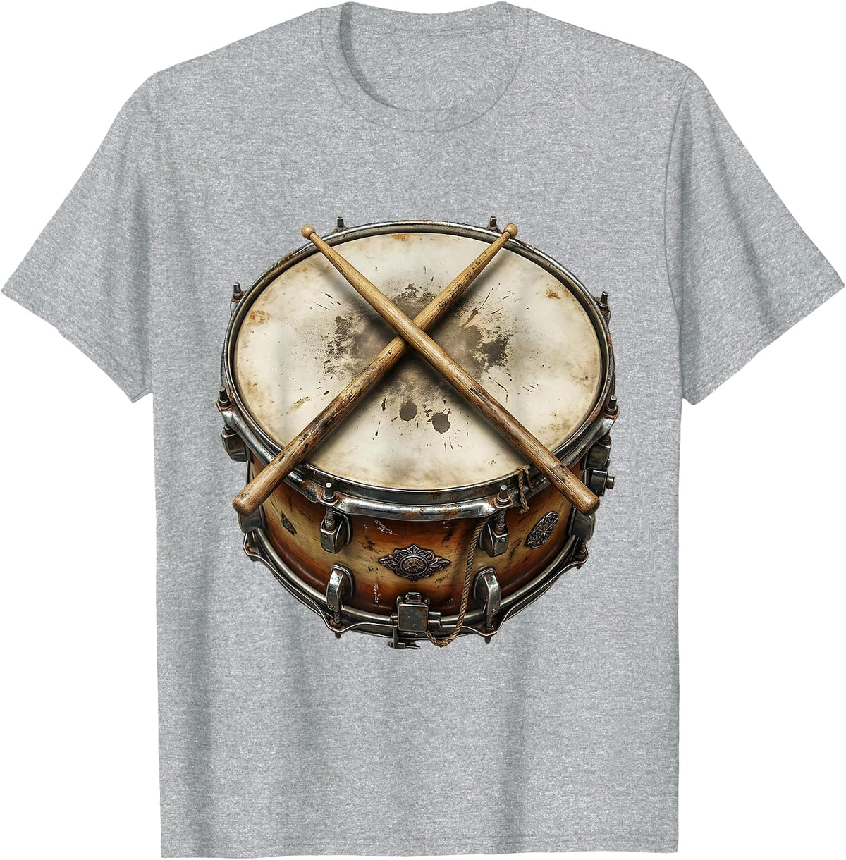 Men's Crossed Drumsticks Snare Drum Percussion Graphic T-Shirt - Heather Grey