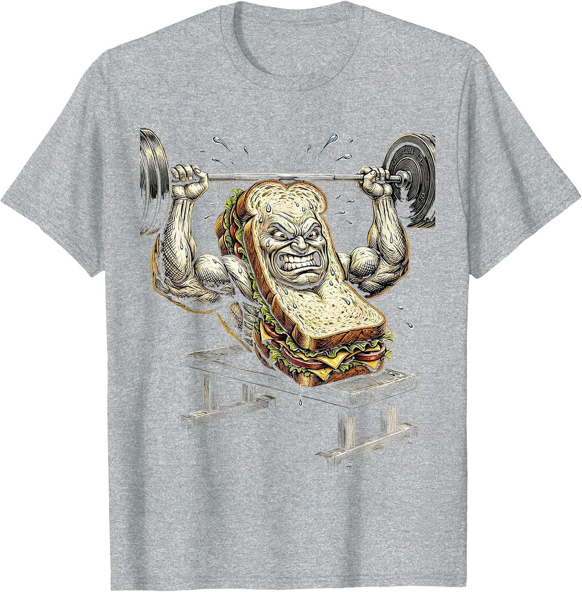 Men's Sandwich Powerlifter Funny Gym Weightlifting Tee T-Shirt - Heather Grey
