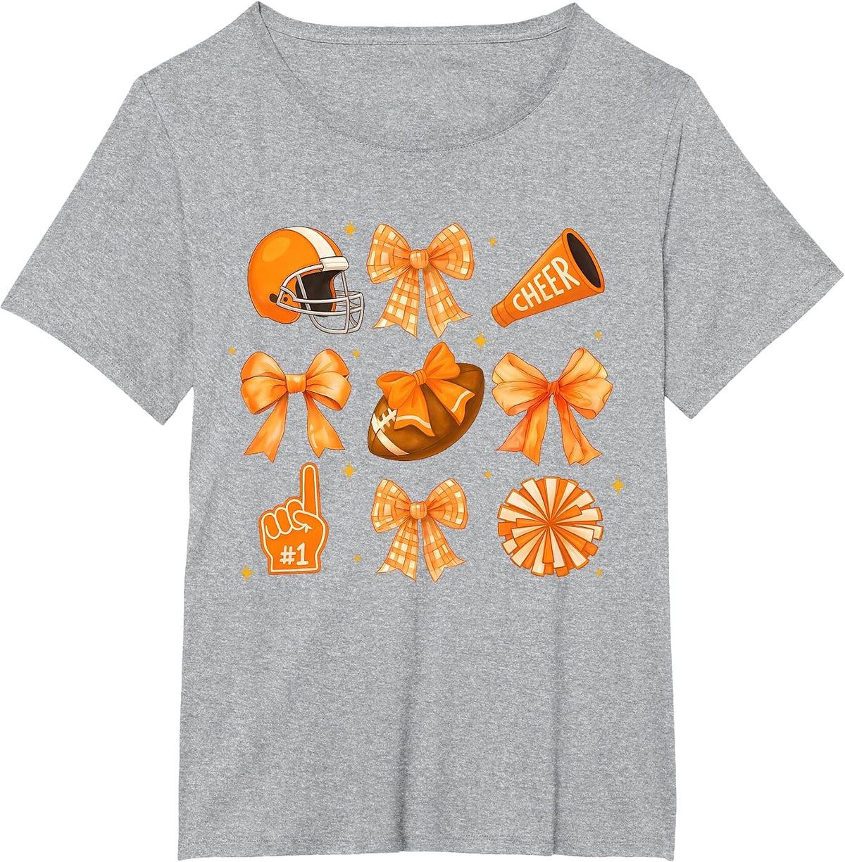 Orange Football Game Day Coquette Bow Touchdown Season T-Shirt - Heather Grey