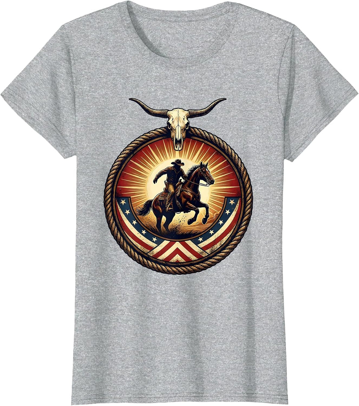 Lone Cowboy Riding Horse at Sunset Western T-Shirt - Heather Grey