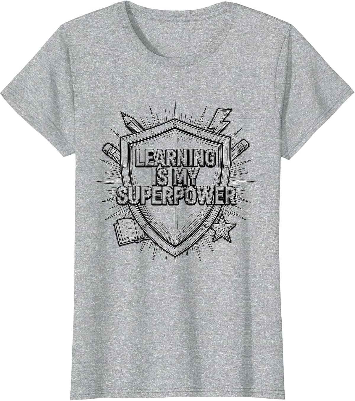 Learning Is My Superpower Boys Back To School T-Shirt - Heather Grey