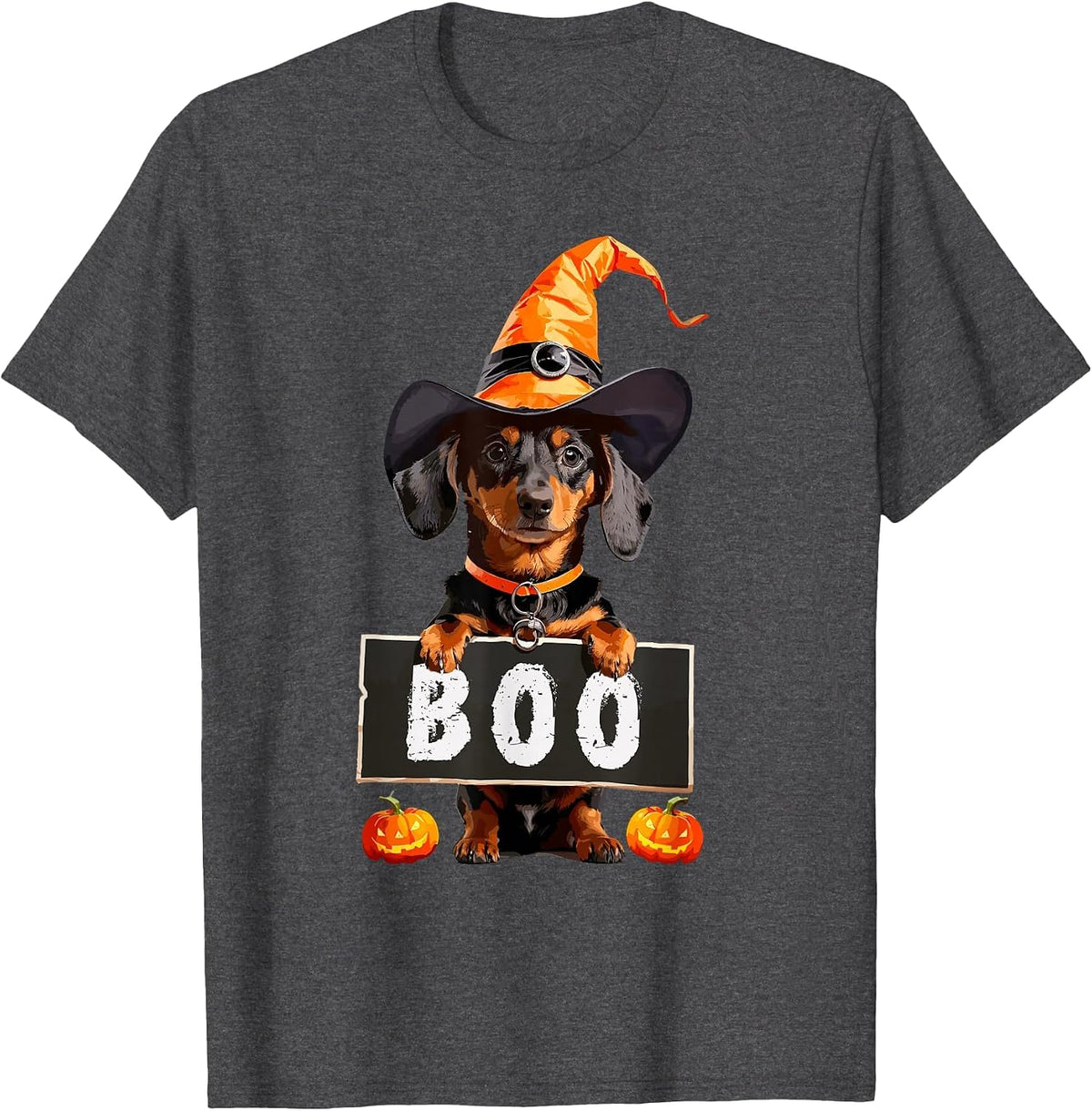 Dachshund Halloween T-Shirt - Dark Heather Grey