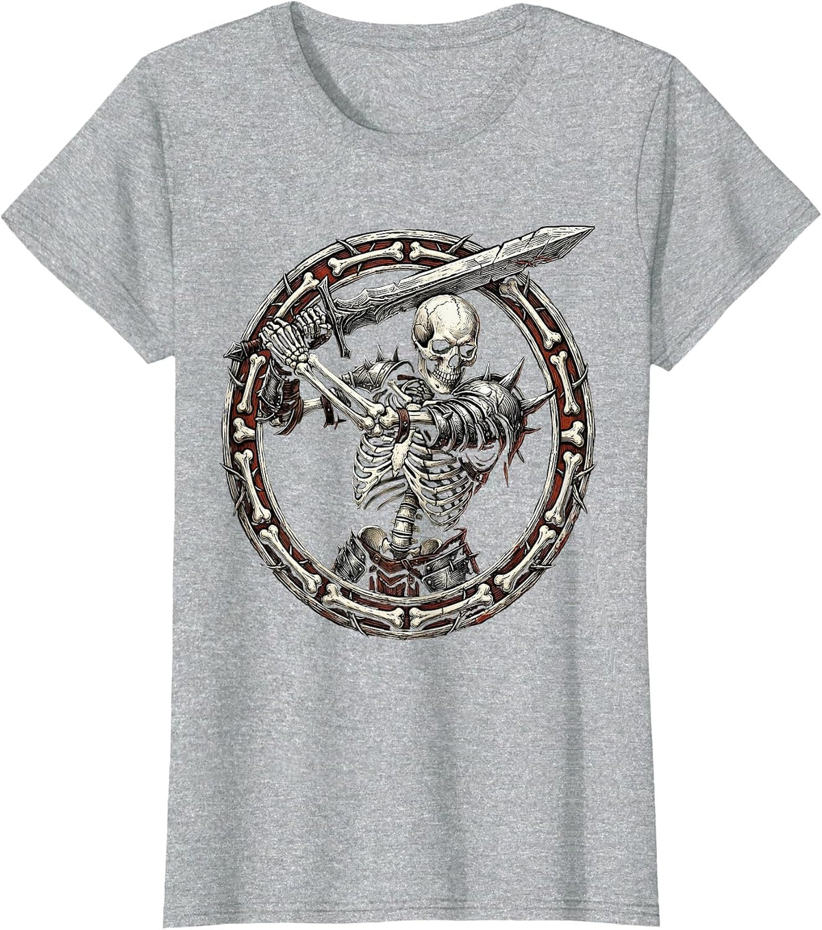 Women's Warrior Skeleton Broadsword Metal Graphic T-Shirt - Heather Grey