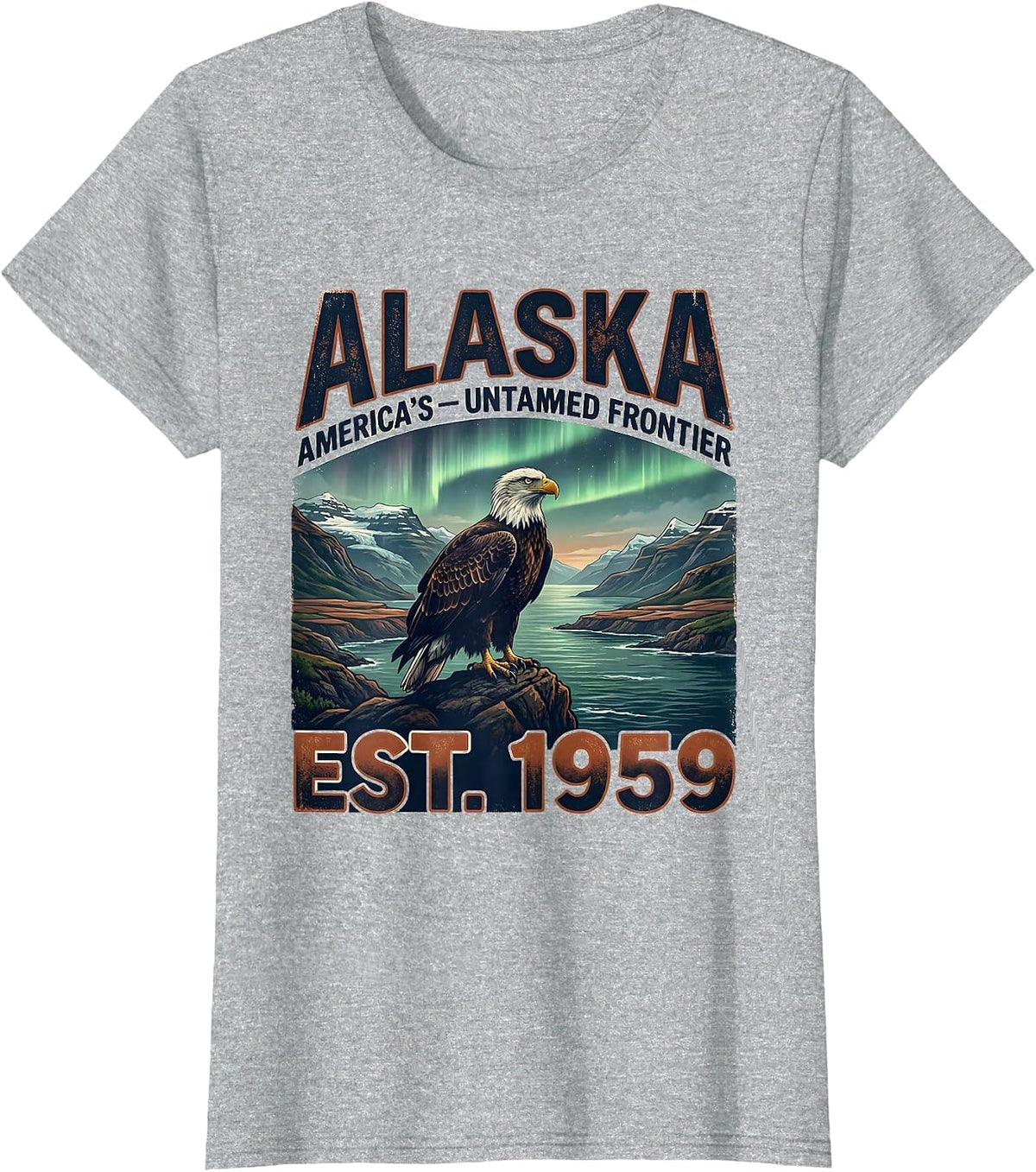 Women's Alaska America's Untamed Frontier Vintage State Pride T-Shirt - Heather Grey