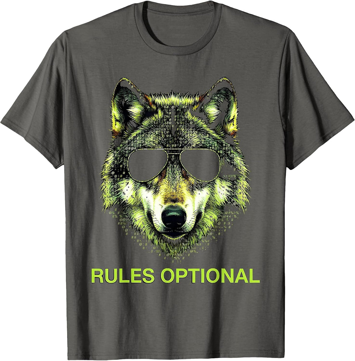 rules optional Ascii Wolf Punk Rock Anarchy Rebel T-Shirt - Asphalt Grey