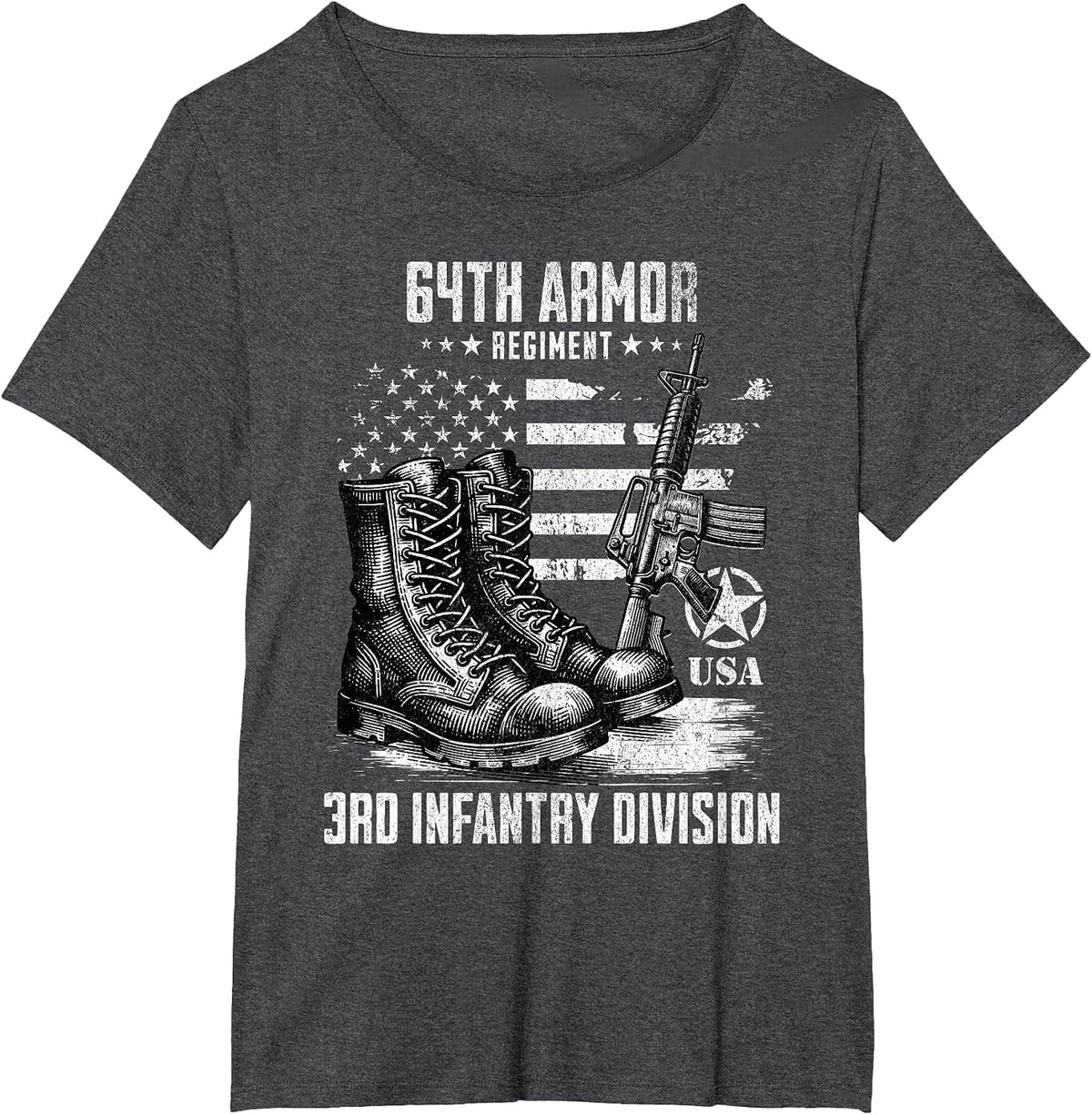 64th Armor Regiment 3rd Infantry Division Military Veteran T-Shirt - Dark Heather Grey