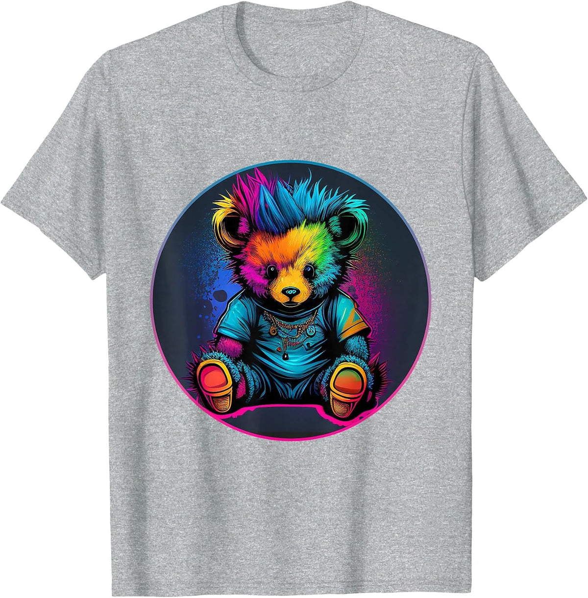 Trippy Punk Rock Rave Dance Electronic Music Party Bear T-Shirt - Heather Grey