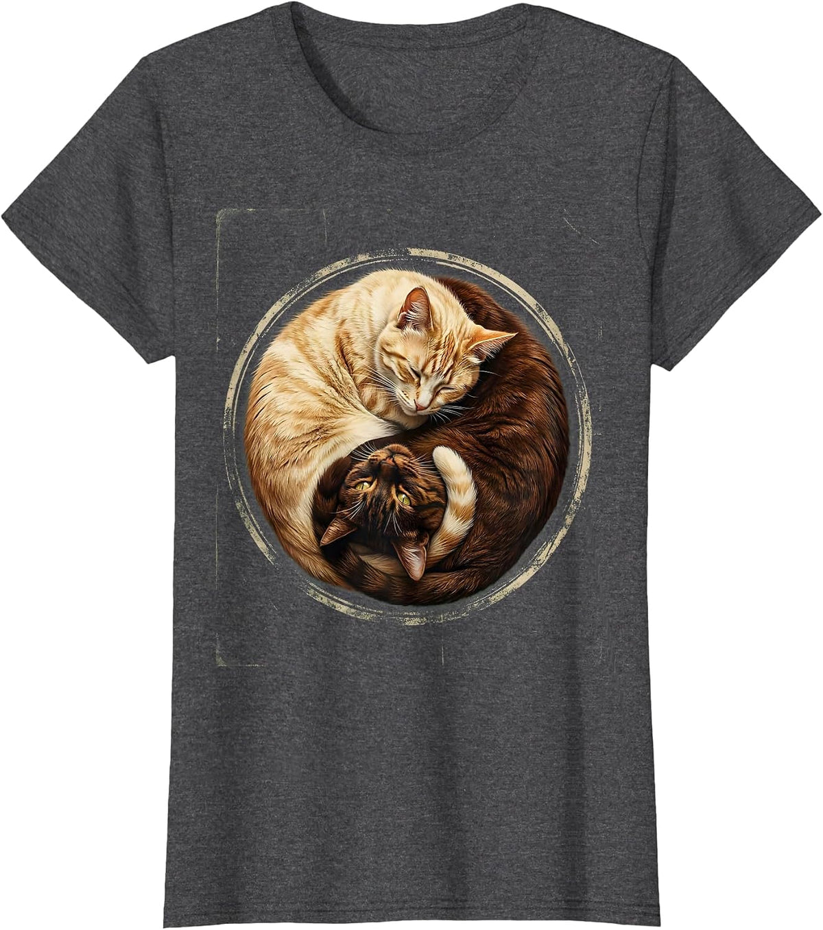 Women's Yin Yang Sleeping Cats Matching Couples Design T-Shirt - Dark Heather Grey