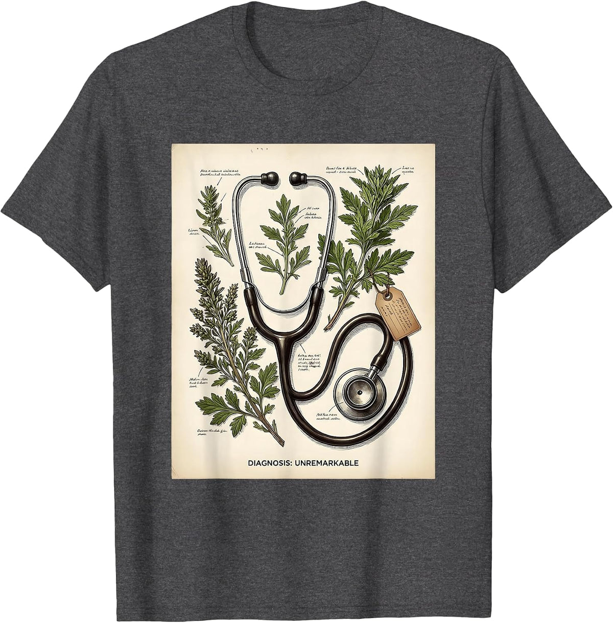 Diagnosis: Unremarkable Veterinary Botanical Design T-Shirt - Dark Heather Grey