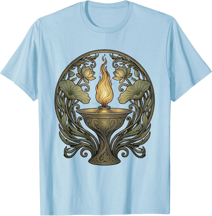 Men's Ancient Oil Lamp Eternal Flame Graphic Design T-Shirt - Baby Blue
