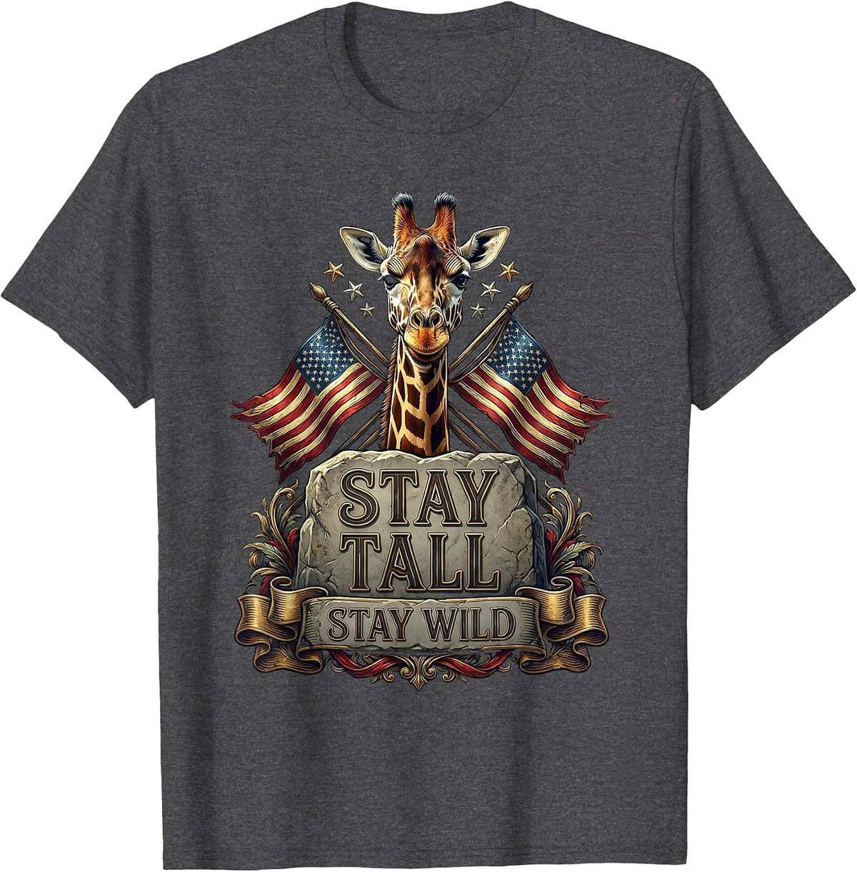 Stay Tall Stay Wild Giraffe Nature Design T-Shirt - Dark Heather Grey