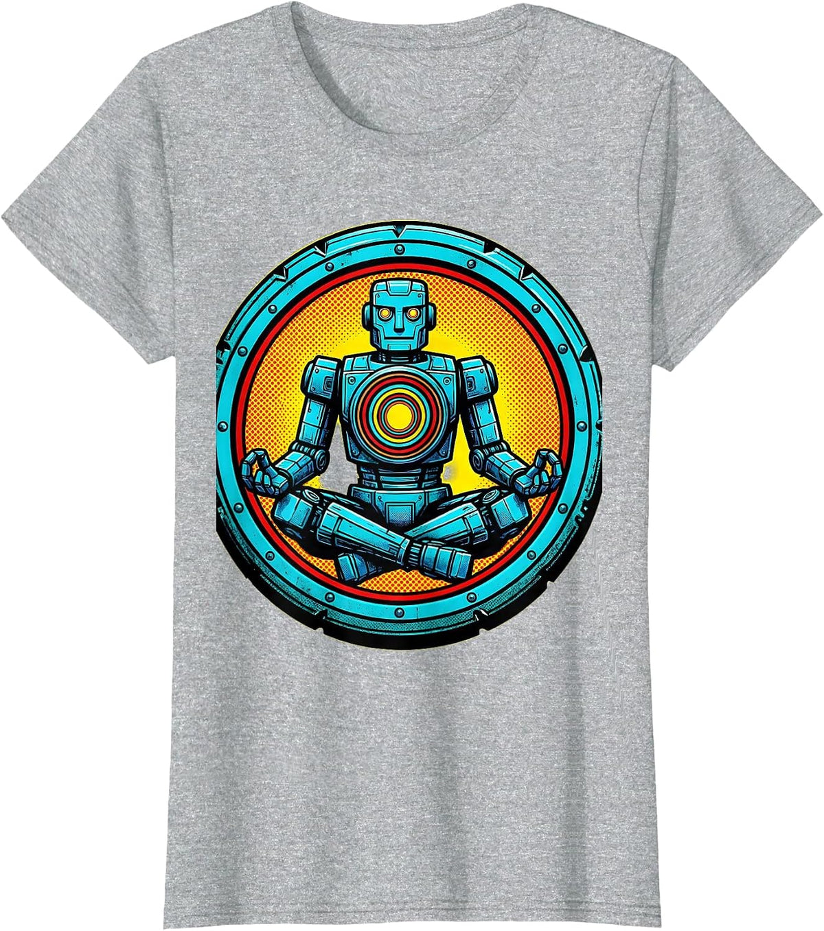 GI Robot Lotus Pose Glowing Core Zen Art T-Shirt - Heather Grey