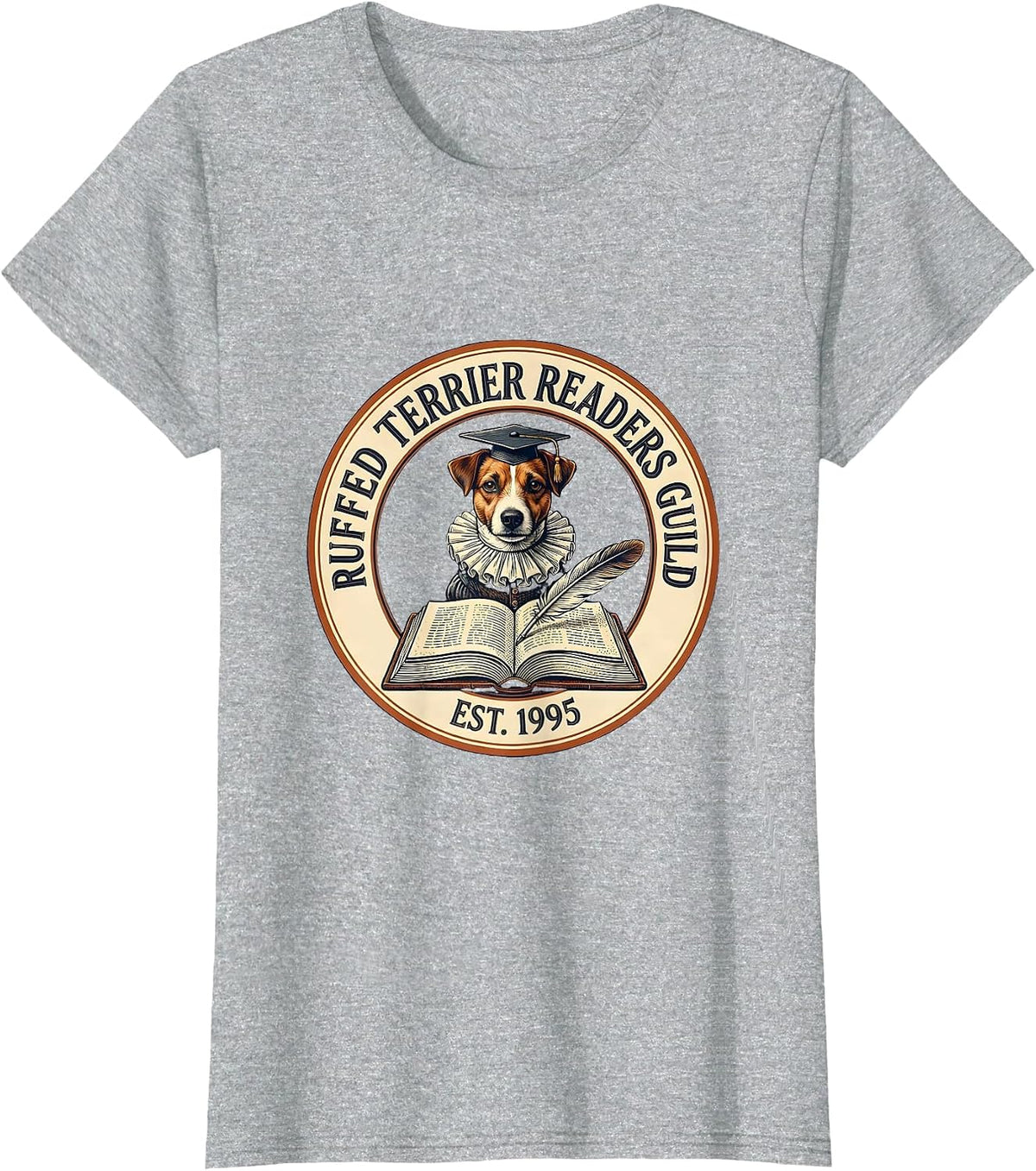 Ruffed Terrier Readers Guild Est 1995 Vintage Book Lover Dog T-Shirt - Heather Grey